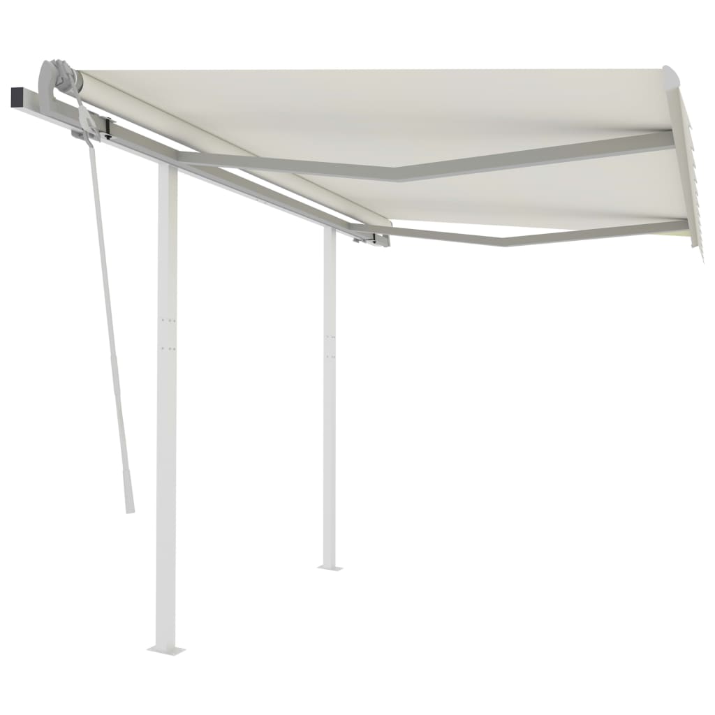 vidaXL Copertină retractabilă manual cu stâlpi, crem, 3,5x2,5 m