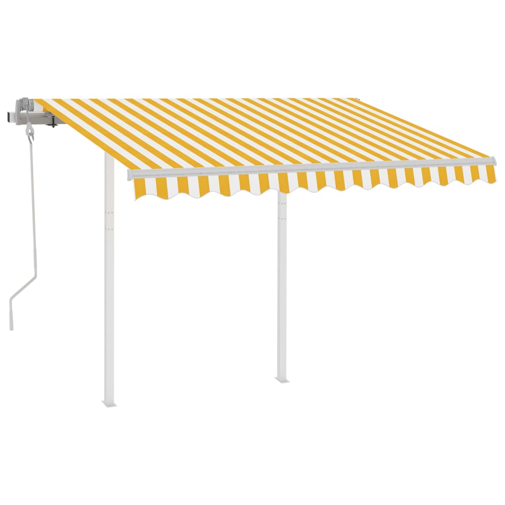 vidaXL Copertină retractabilă manual cu stâlpi galben/alb 3,5x2,5 m