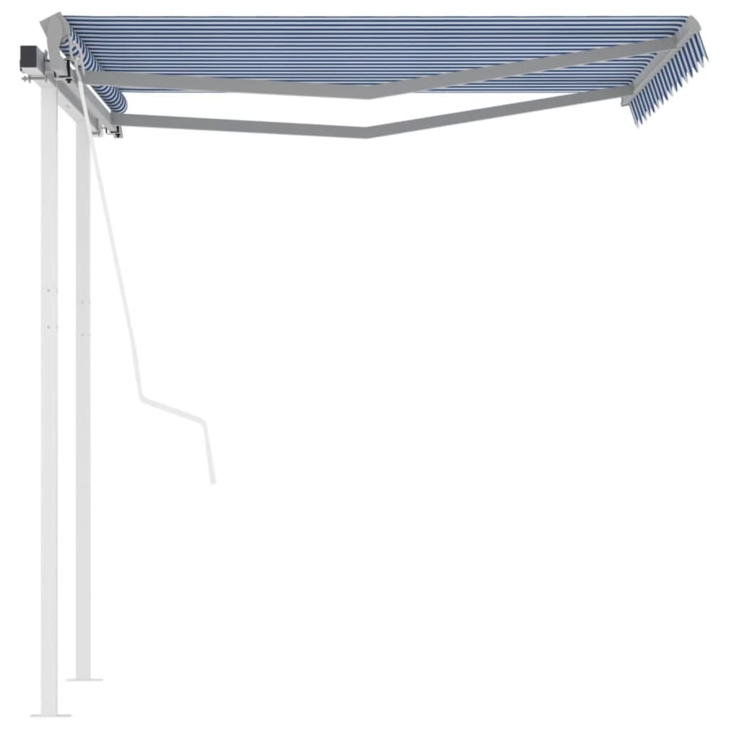 vidaXL Copertină retractabilă automat cu stâlpi albastru/alb 3,5x2,5 m