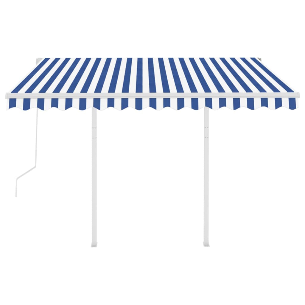 vidaXL Copertină retractabilă automat cu stâlpi albastru/alb 3,5x2,5 m