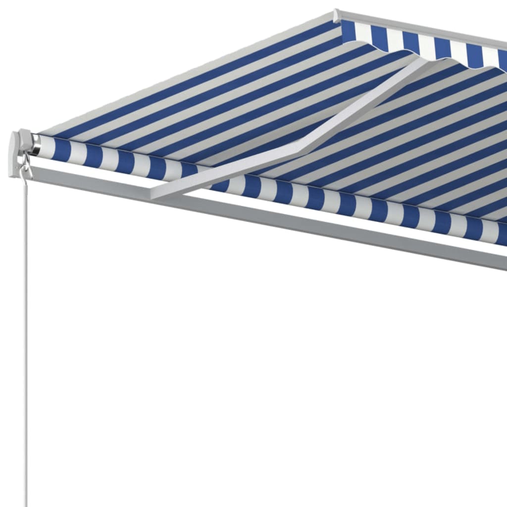 vidaXL Copertină retractabilă automat cu stâlpi albastru/alb 3,5x2,5 m