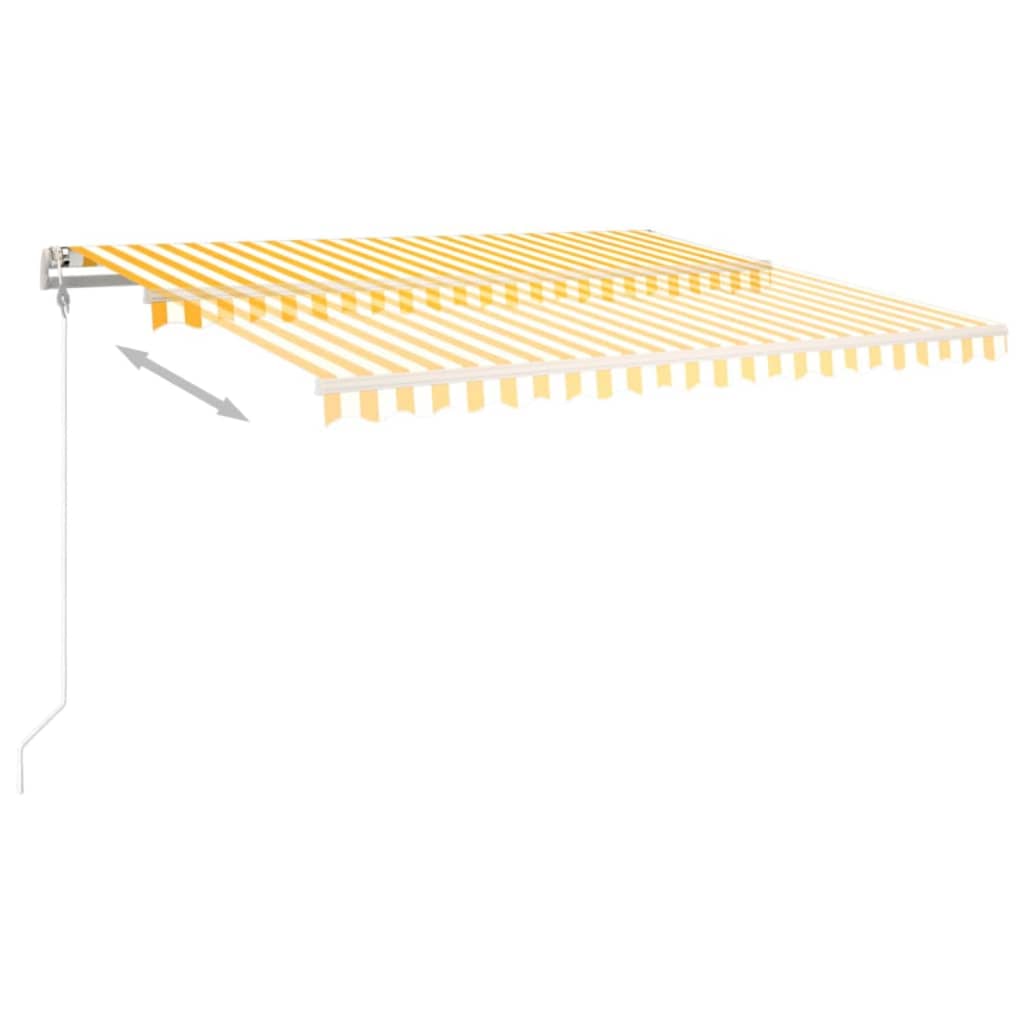 vidaXL Copertină retractabilă manual, cu stâlpi, galben și alb, 4x3 m vidaXL Copertină retractabilă manual, cu stâlpi, galben și alb, 4x3 m