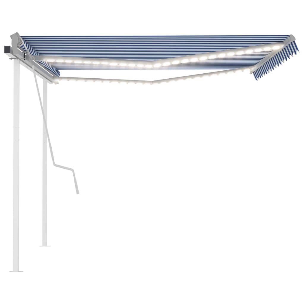 vidaXL Copertină retractabilă manual, cu LED, albastru și alb, 4x3 m vidaXL Copertină retractabilă manual, cu LED, albastru și alb, 4x3 m