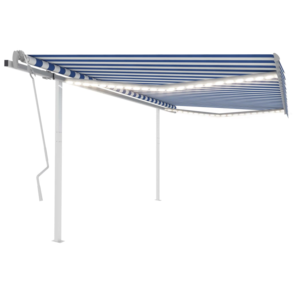vidaXL Copertină retractabilă manual, cu LED, albastru și alb, 4x3 m vidaXL Copertină retractabilă manual, cu LED, albastru și alb, 4x3 m