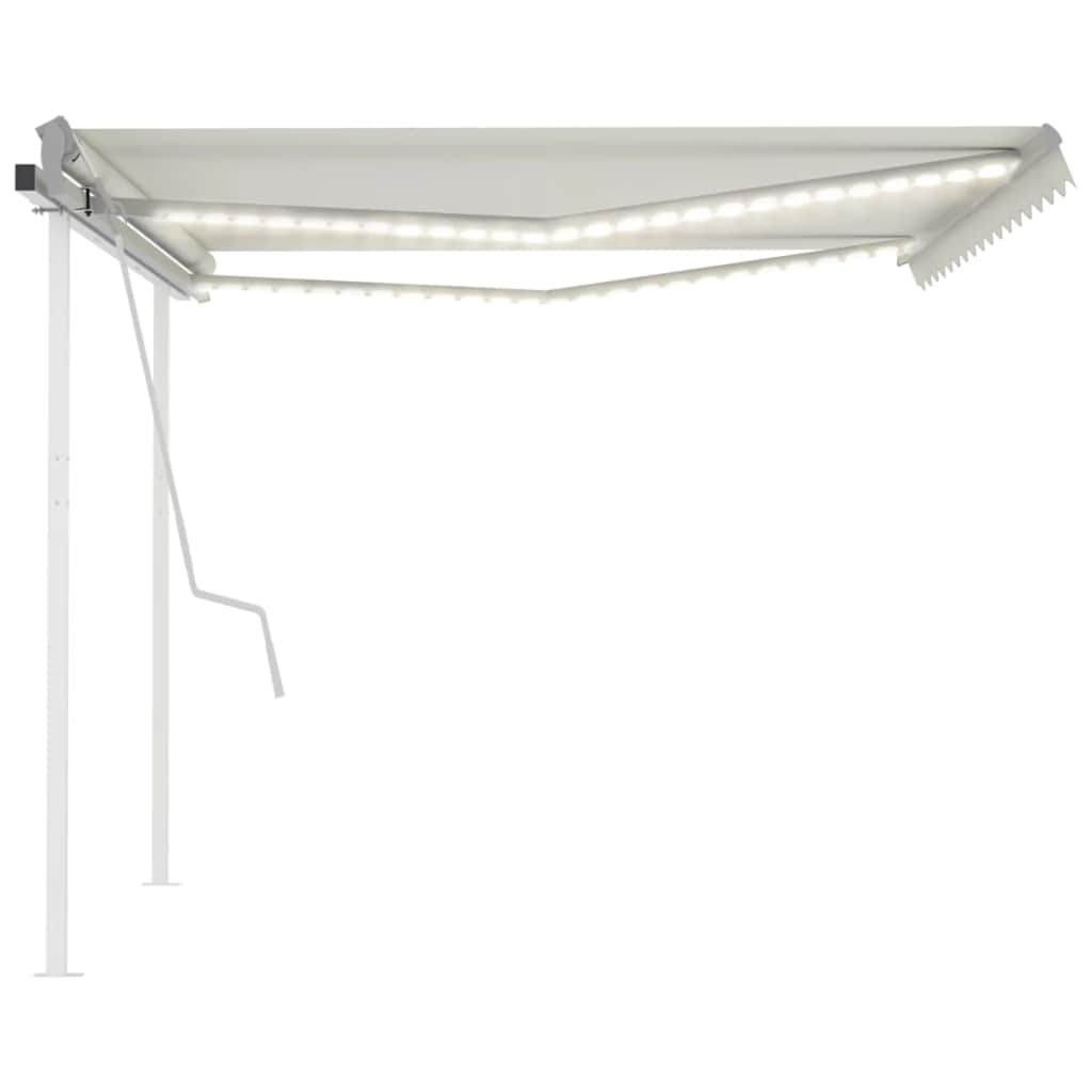 vidaXL Copertină retractabilă manual, cu LED, crem, 4x3 m vidaXL Copertină retractabilă manual, cu LED, crem, 4x3 m
