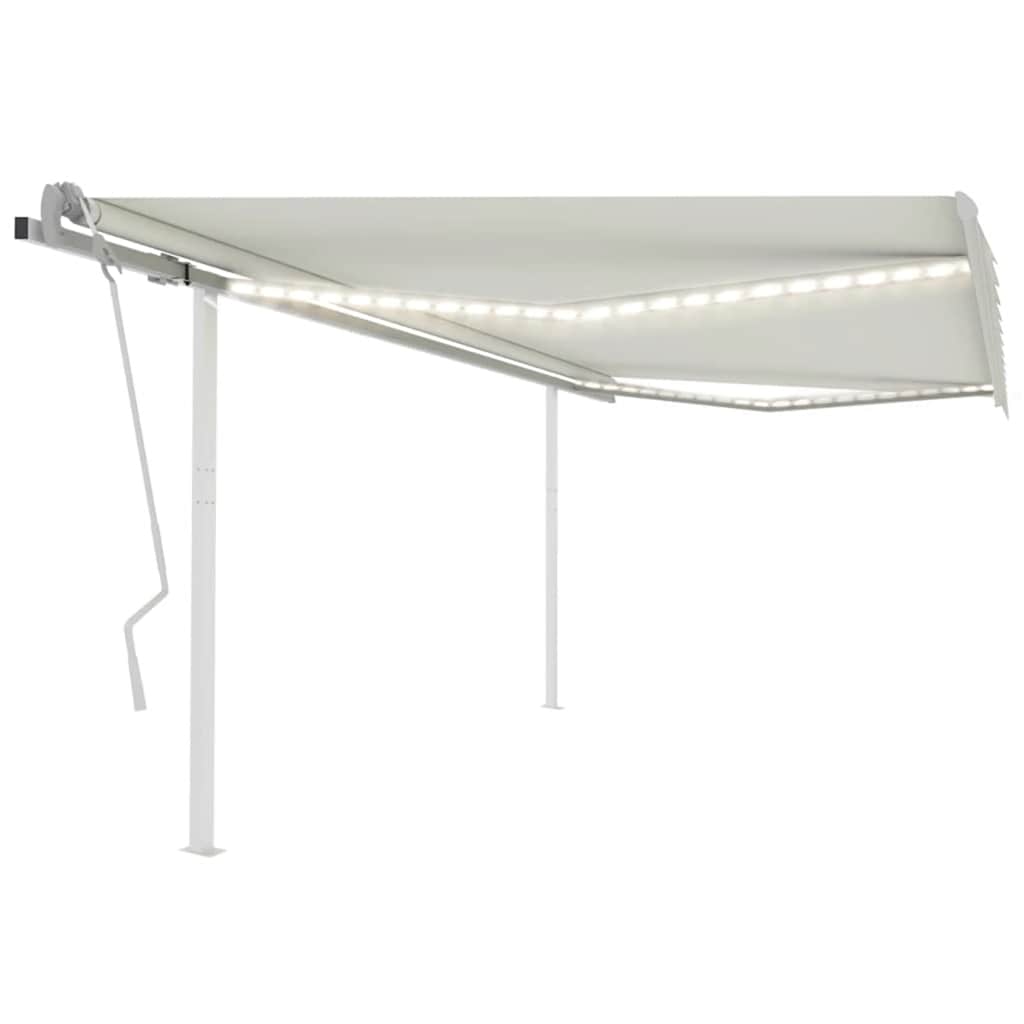 vidaXL Copertină retractabilă manual, cu LED, crem, 4x3 m vidaXL Copertină retractabilă manual, cu LED, crem, 4x3 m