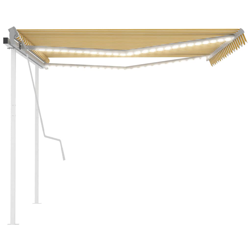 vidaXL Copertină retractabilă manual, cu LED, galben și alb, 4x3 m vidaXL Copertină retractabilă manual, cu LED, galben și alb, 4x3 m