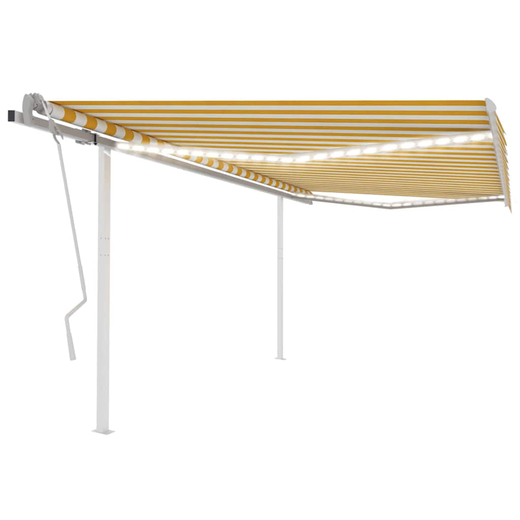 vidaXL Copertină retractabilă manual, cu LED, galben și alb, 4x3 m vidaXL Copertină retractabilă manual, cu LED, galben și alb, 4x3 m