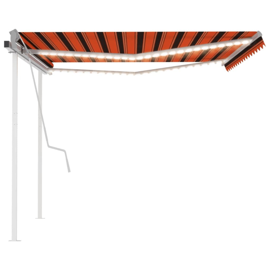 vidaXL Copertină retractabilă manual cu LED, portocaliu și maro, 4x3 m vidaXL Copertină retractabilă manual cu LED, portocaliu și maro, 4x3 m