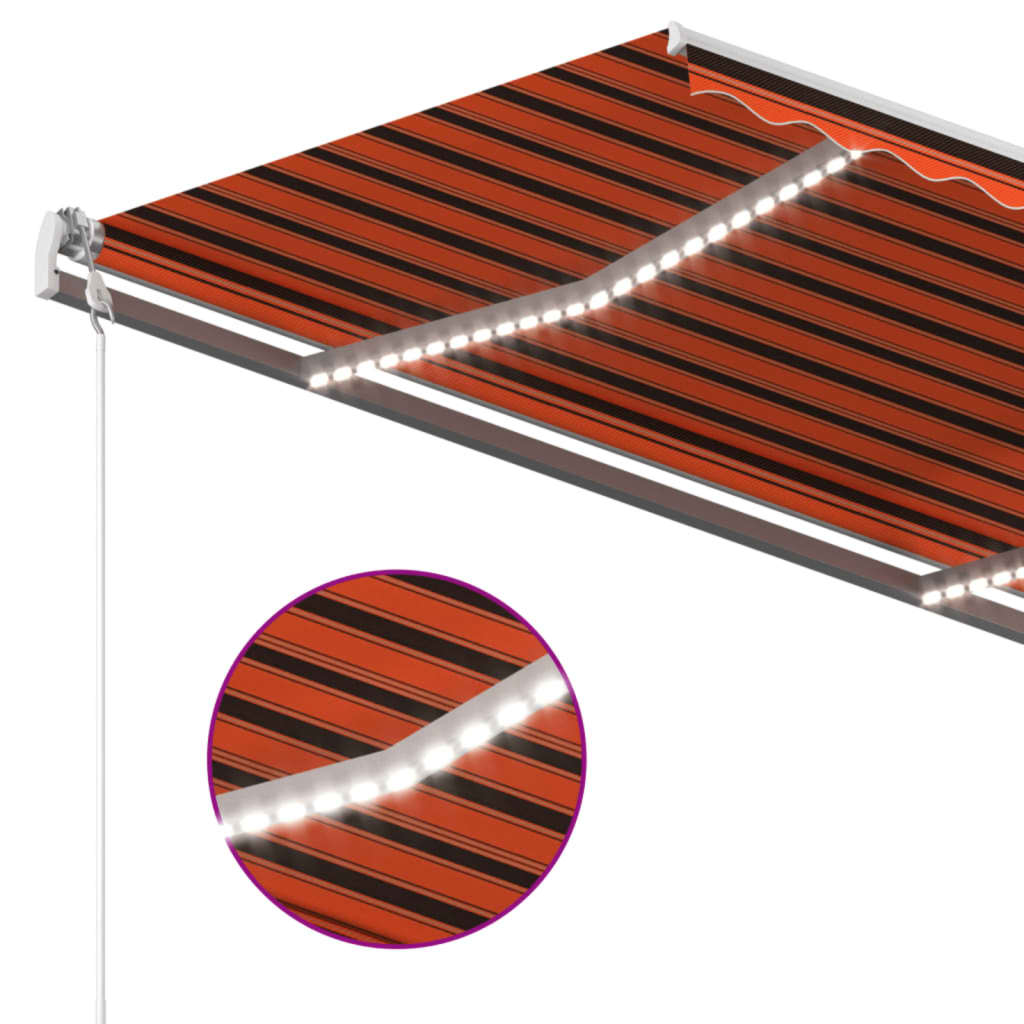 vidaXL Copertină retractabilă manual cu LED, portocaliu și maro, 4x3 m vidaXL Copertină retractabilă manual cu LED, portocaliu și maro, 4x3 m