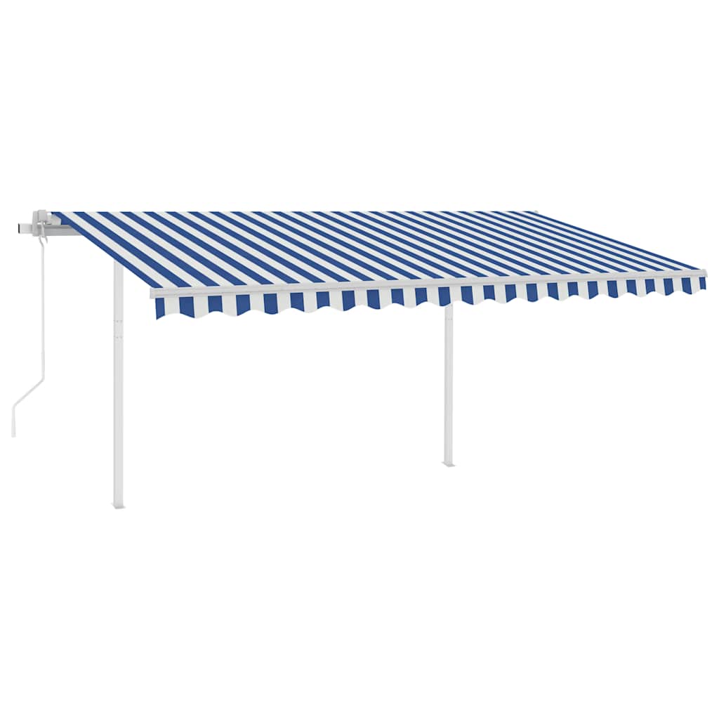 vidaXL Copertină retractabilă automat, cu stâlpi, albastru&alb, 4x3 m