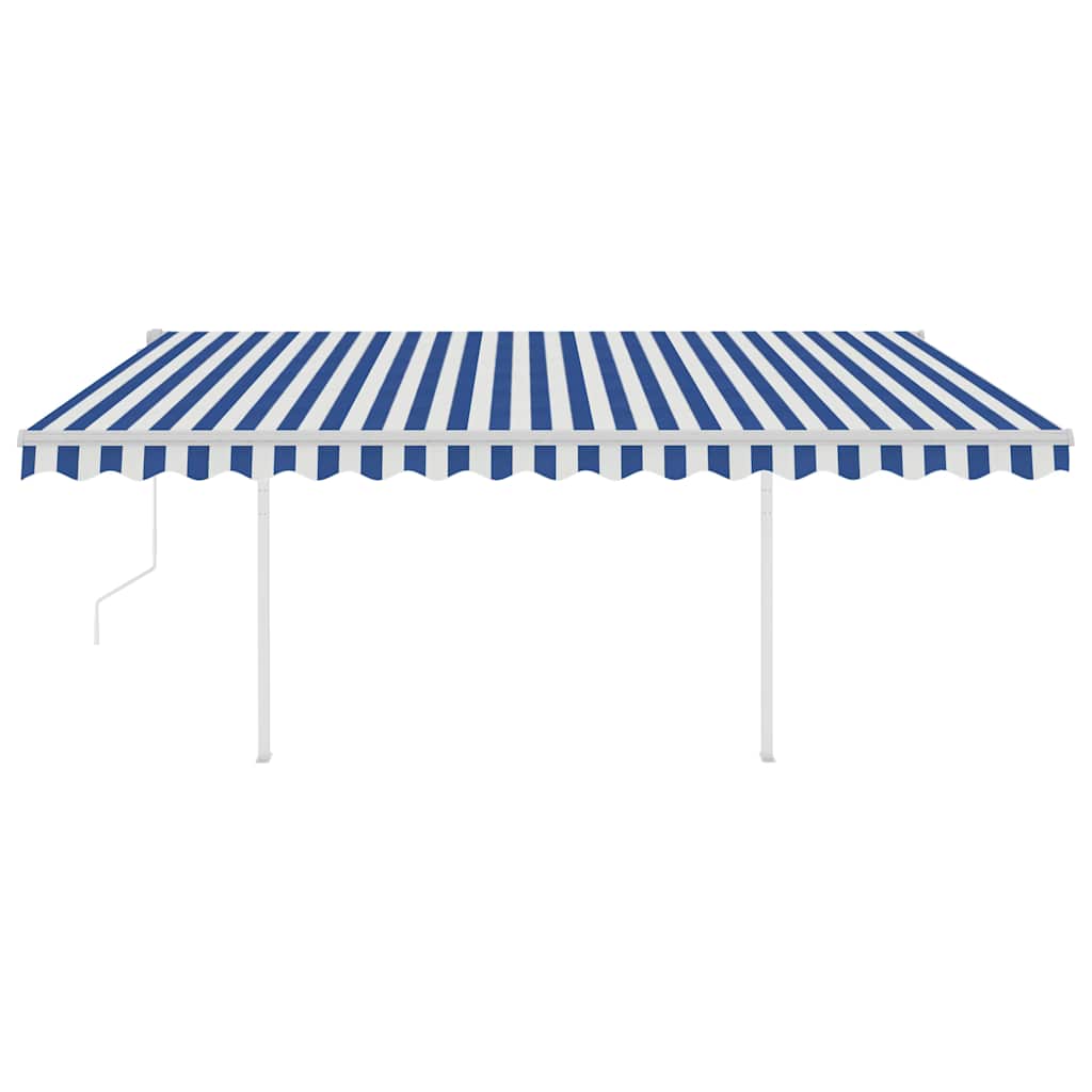 vidaXL Copertină retractabilă automat, cu stâlpi, albastru&alb, 4x3 m