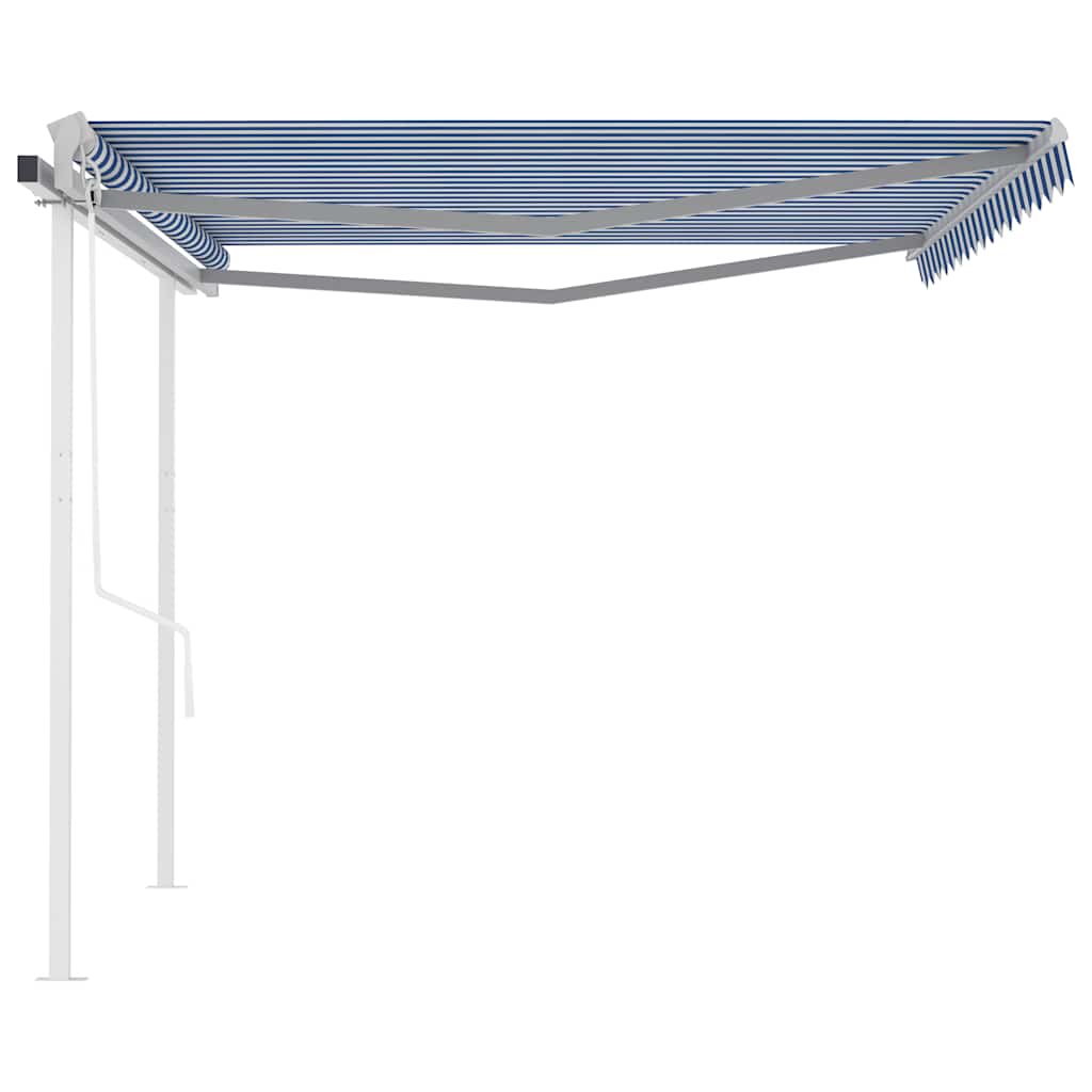 vidaXL Copertină retractabilă automat, cu stâlpi, albastru&alb, 4x3 m