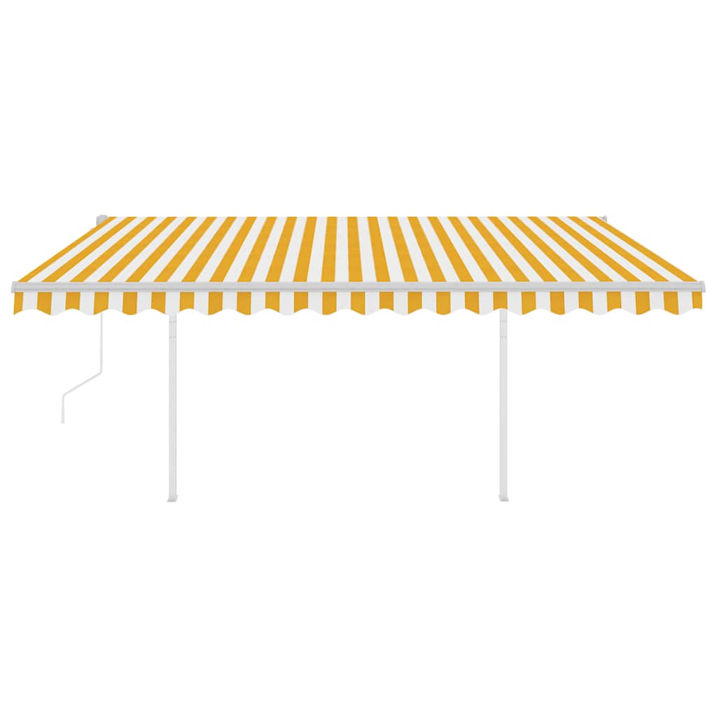 vidaXL Copertină retractabilă automat, cu stâlpi, galben&alb, 4x3 m vidaXL Copertină retractabilă automat, cu stâlpi, galben&alb, 4x3 m