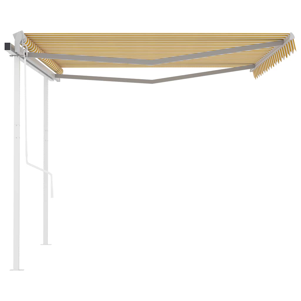 vidaXL Copertină retractabilă automat, cu stâlpi, galben&alb, 4x3 m vidaXL Copertină retractabilă automat, cu stâlpi, galben&alb, 4x3 m