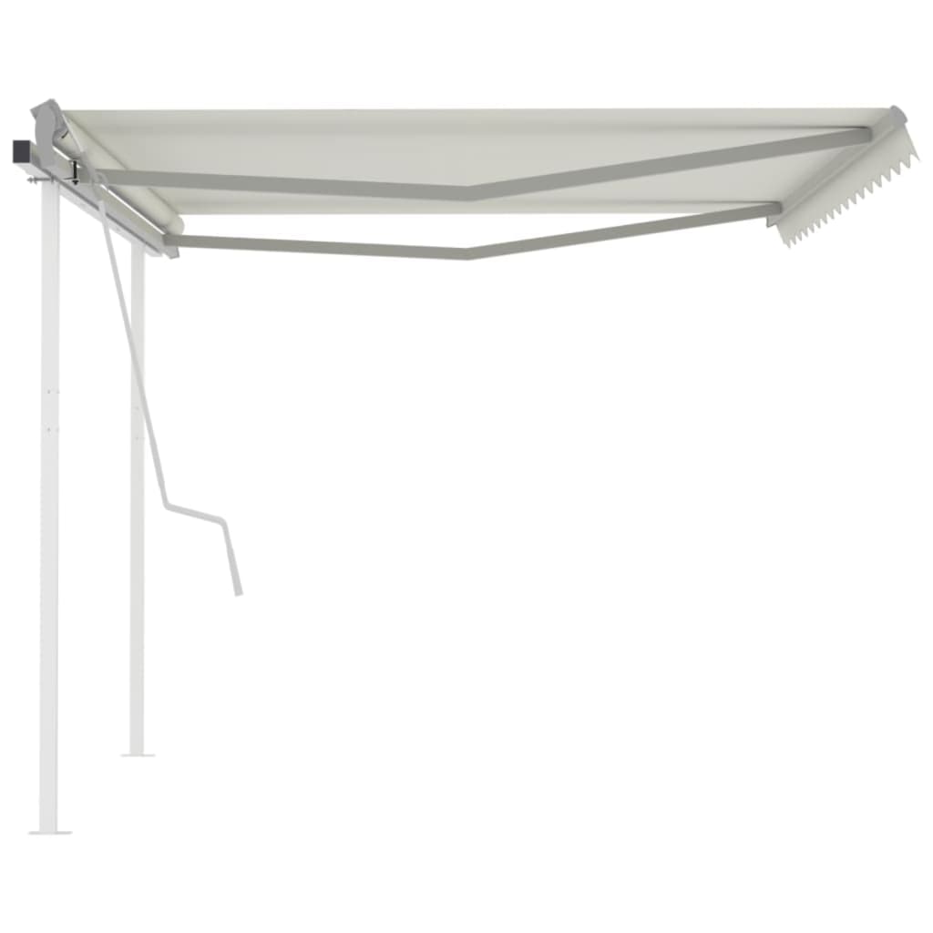 vidaXL Copertină retractabilă manual, cu stâlpi, crem, 4,5x3 m vidaXL Copertină retractabilă manual, cu stâlpi, crem, 4,5x3 m