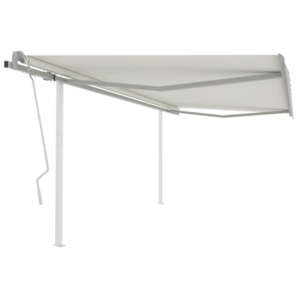 vidaXL Copertină retractabilă manual, cu stâlpi, crem, 4,5x3 m vidaXL Copertină retractabilă manual, cu stâlpi, crem, 4,5x3 m