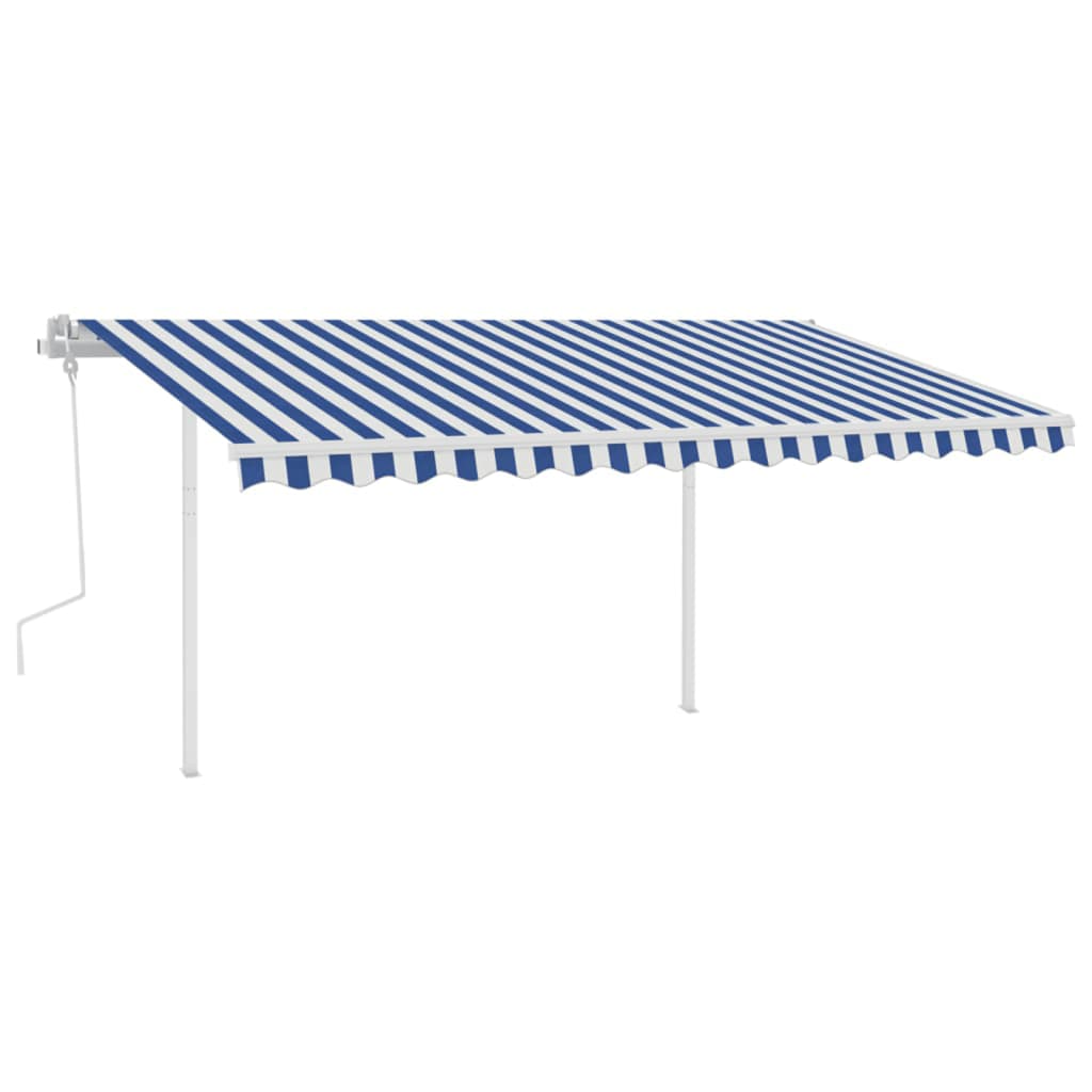 vidaXL Copertină retractabilă manual, cu LED, albastru și alb 4,5x3 m vidaXL Copertină retractabilă manual, cu LED, albastru și alb 4,5x3 m