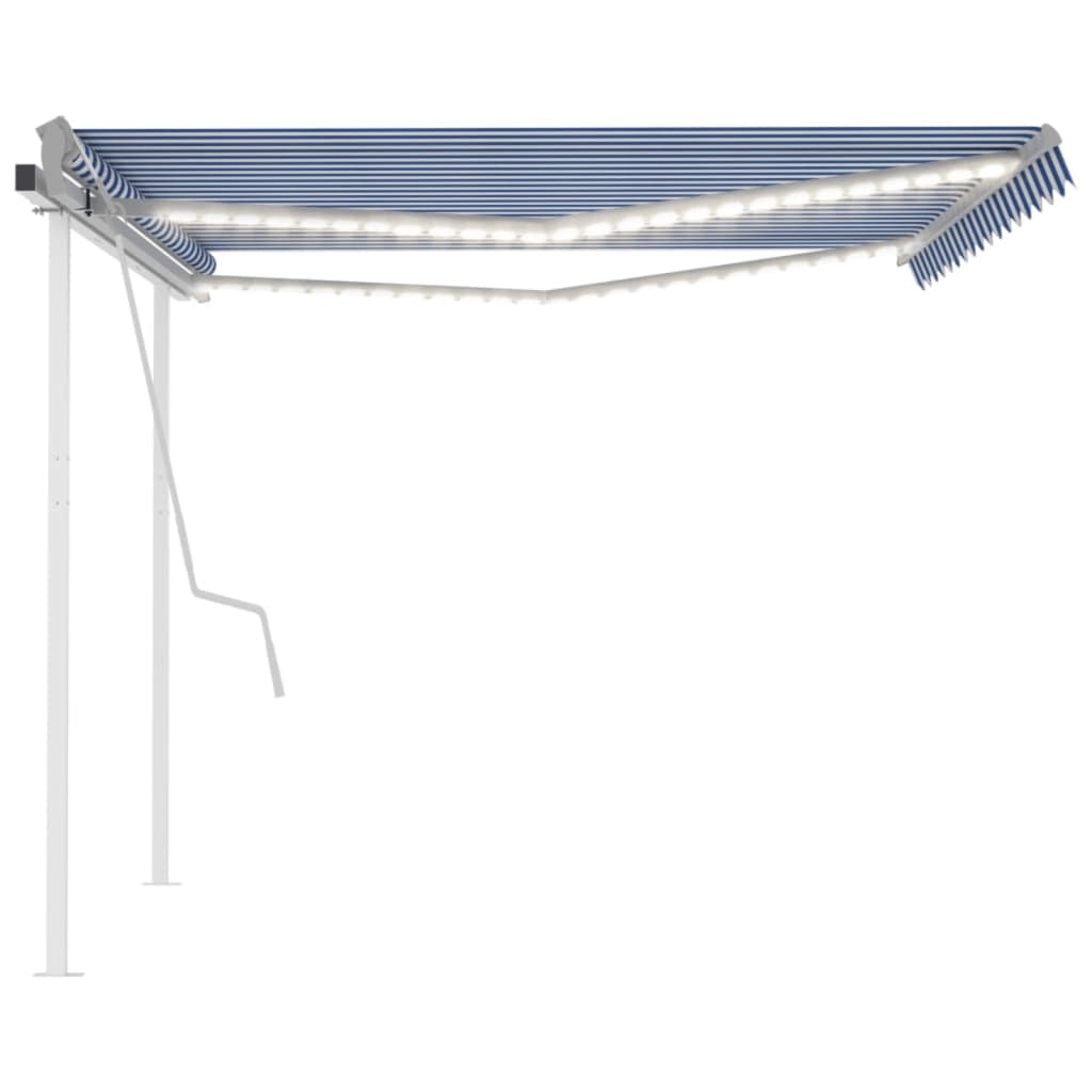 vidaXL Copertină retractabilă manual, cu LED, albastru și alb 4,5x3 m vidaXL Copertină retractabilă manual, cu LED, albastru și alb 4,5x3 m