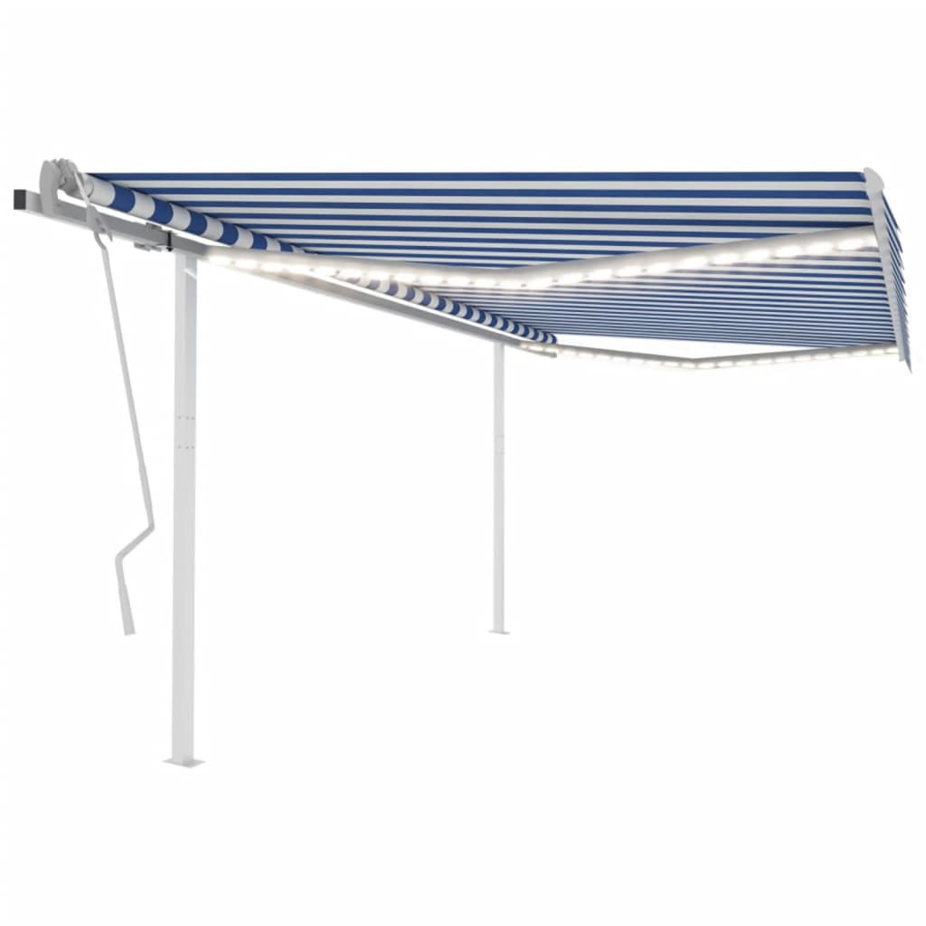 vidaXL Copertină retractabilă manual, cu LED, albastru și alb 4,5x3 m vidaXL Copertină retractabilă manual, cu LED, albastru și alb 4,5x3 m