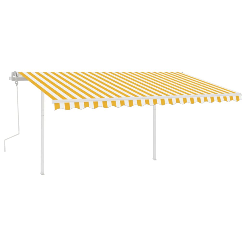 vidaXL Copertină retractabilă manual, cu LED, galben și alb, 4,5x3 m
