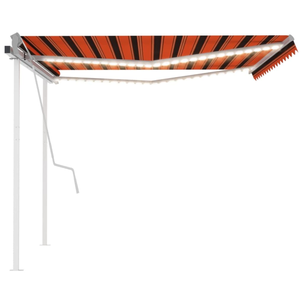 vidaXL Copertină retractabilă manual cu LED, portocaliu/maro 4,5x3 m vidaXL Copertină retractabilă manual cu LED, portocaliu/maro 4,5x3 m