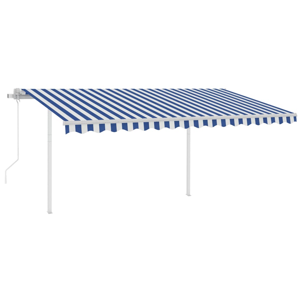 vidaXL Copertină retractabilă automat, cu stâlpi, albastru&alb 4,5x3 m