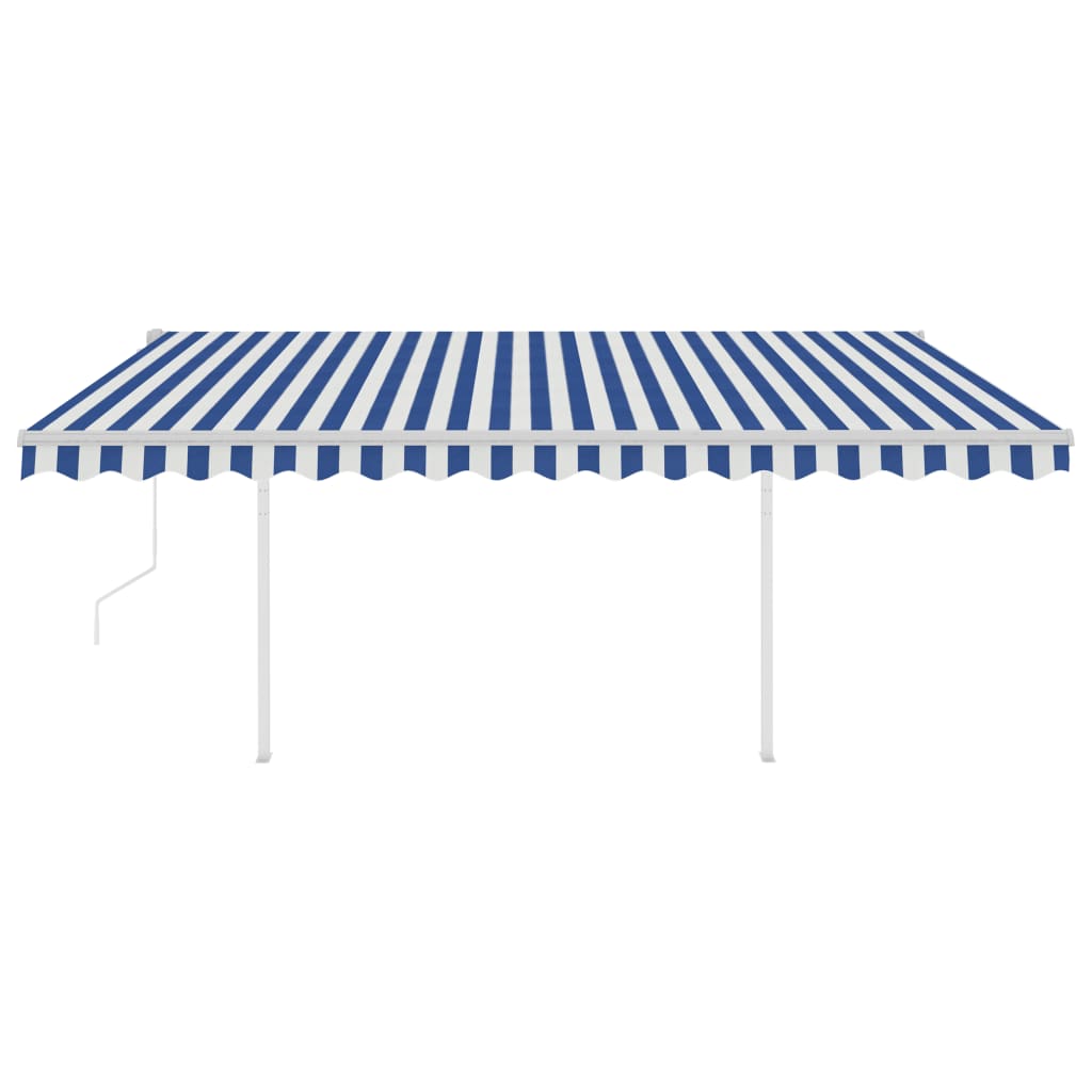 vidaXL Copertină retractabilă automat, cu stâlpi, albastru&alb 4,5x3 m