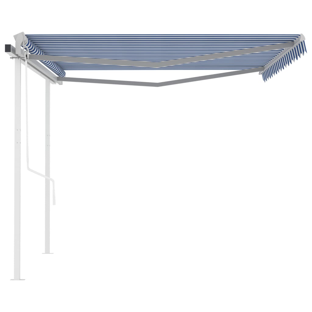 vidaXL Copertină retractabilă automat, cu stâlpi, albastru&alb 4,5x3 m