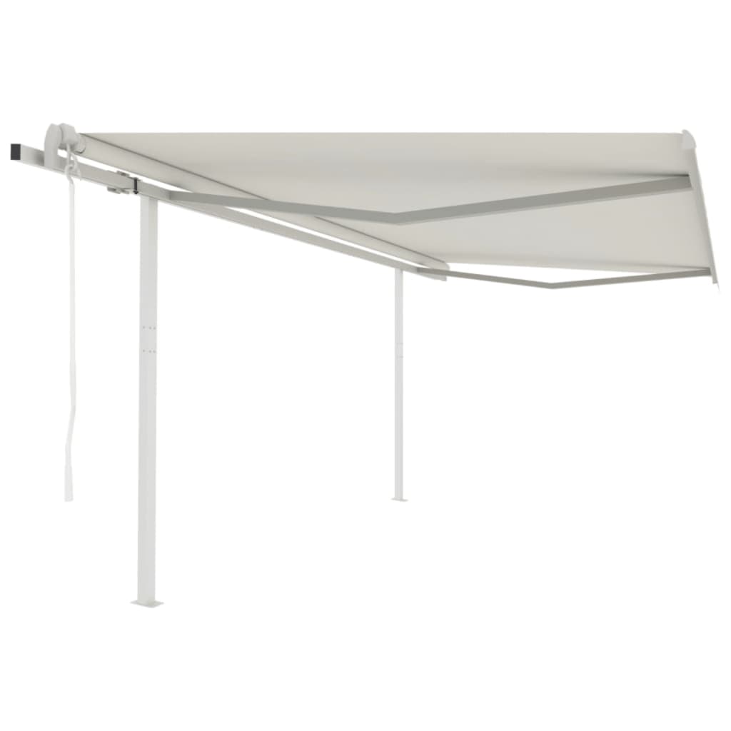 vidaXL Copertină retractabilă automat, cu stâlpi, crem, 4,5x3 m vidaXL Copertină retractabilă automat, cu stâlpi, crem, 4,5x3 m