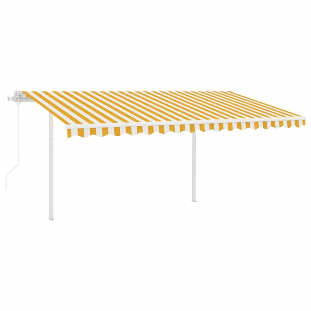 vidaXL Copertină retractabilă automat, cu stâlpi, galben&alb, 4,5x3 m