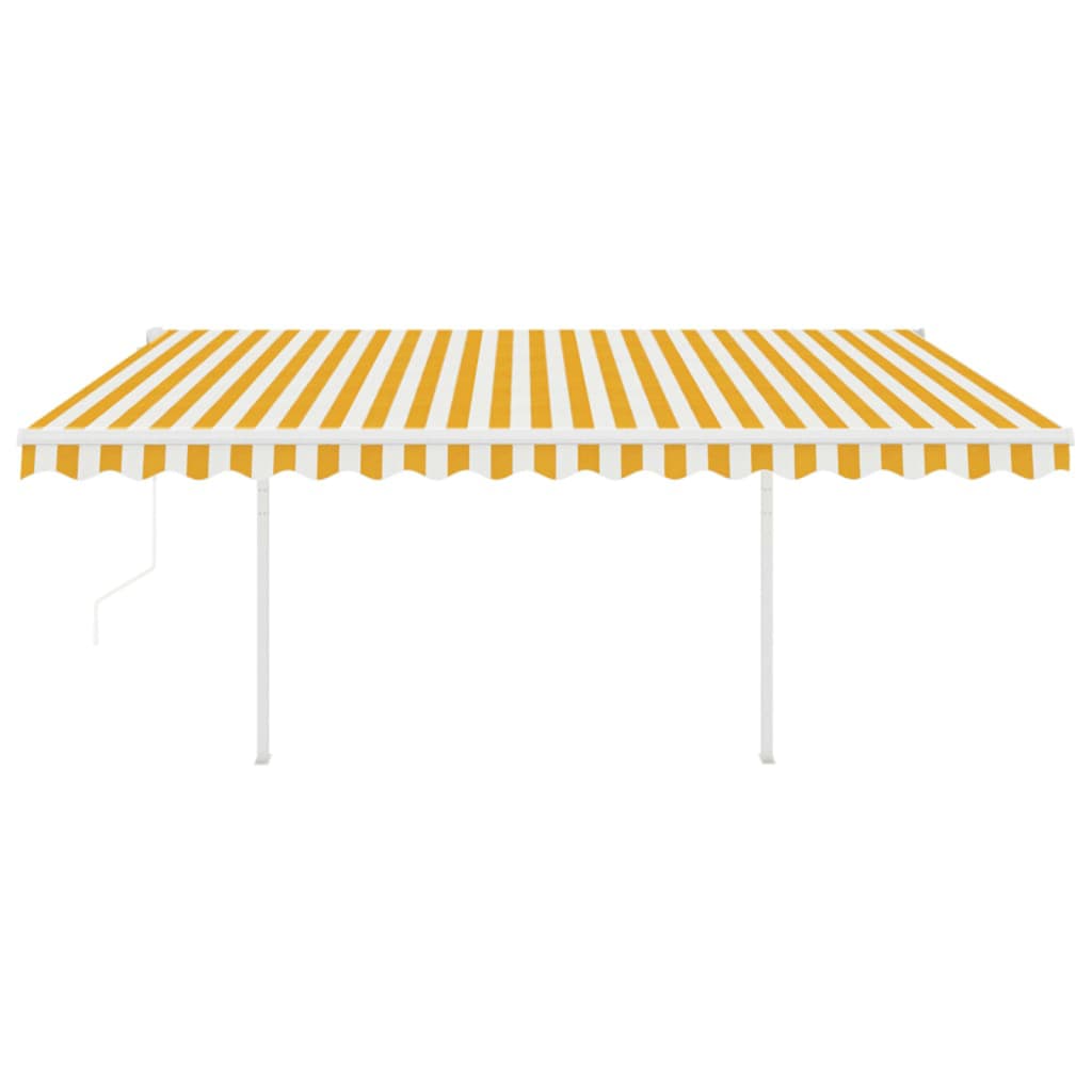 vidaXL Copertină retractabilă automat, cu stâlpi, galben&alb, 4,5x3 m