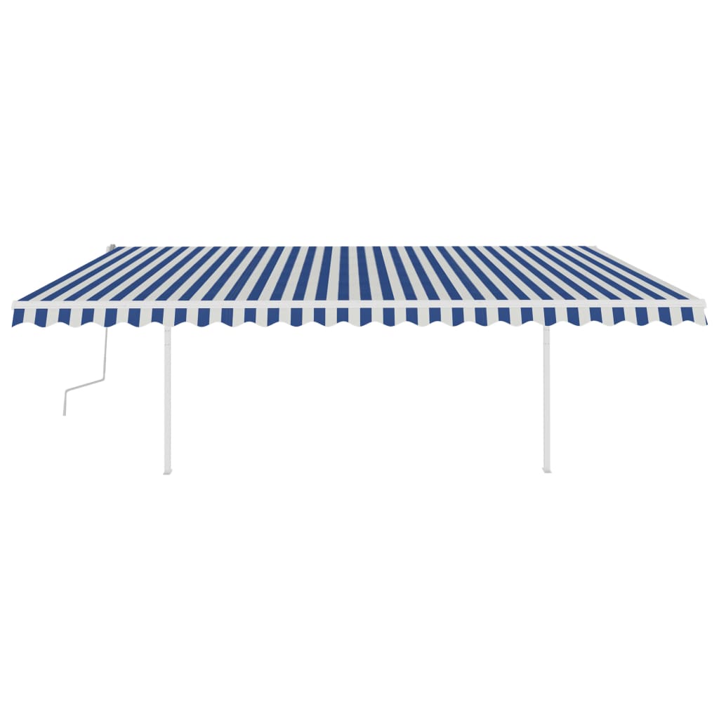 vidaXL Copertină retractabilă manual, cu stâlpi, albastru & alb, 5x3 m