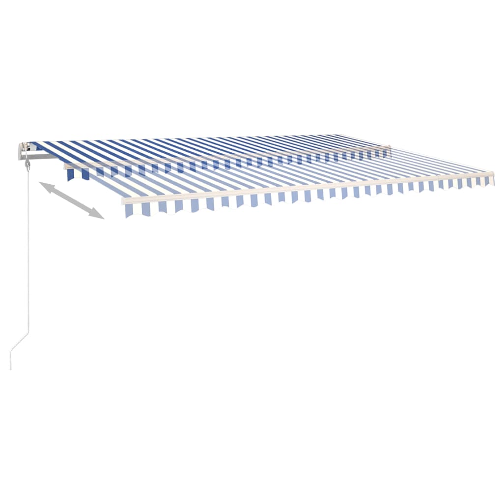 vidaXL Copertină retractabilă manual, cu stâlpi, albastru & alb, 5x3 m