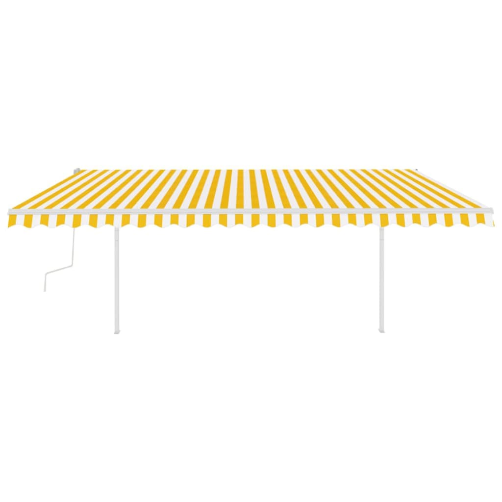 vidaXL Copertină retractabilă manual, cu stâlpi, galben și alb, 5x3 m vidaXL Copertină retractabilă manual, cu stâlpi, galben și alb, 5x3 m