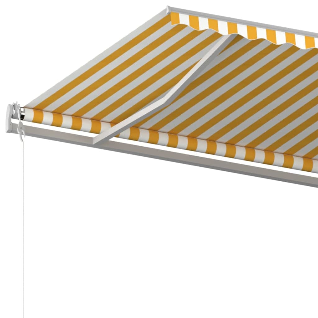 vidaXL Copertină retractabilă manual, cu stâlpi, galben și alb, 5x3 m vidaXL Copertină retractabilă manual, cu stâlpi, galben și alb, 5x3 m