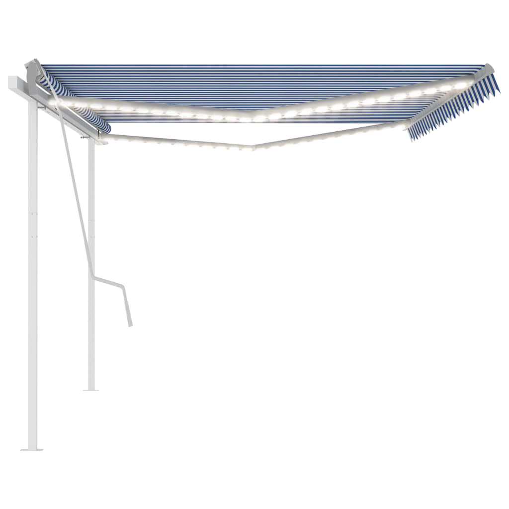vidaXL Copertină retractabilă manual, cu LED, albastru și alb, 5x3 m vidaXL Copertină retractabilă manual, cu LED, albastru și alb, 5x3 m