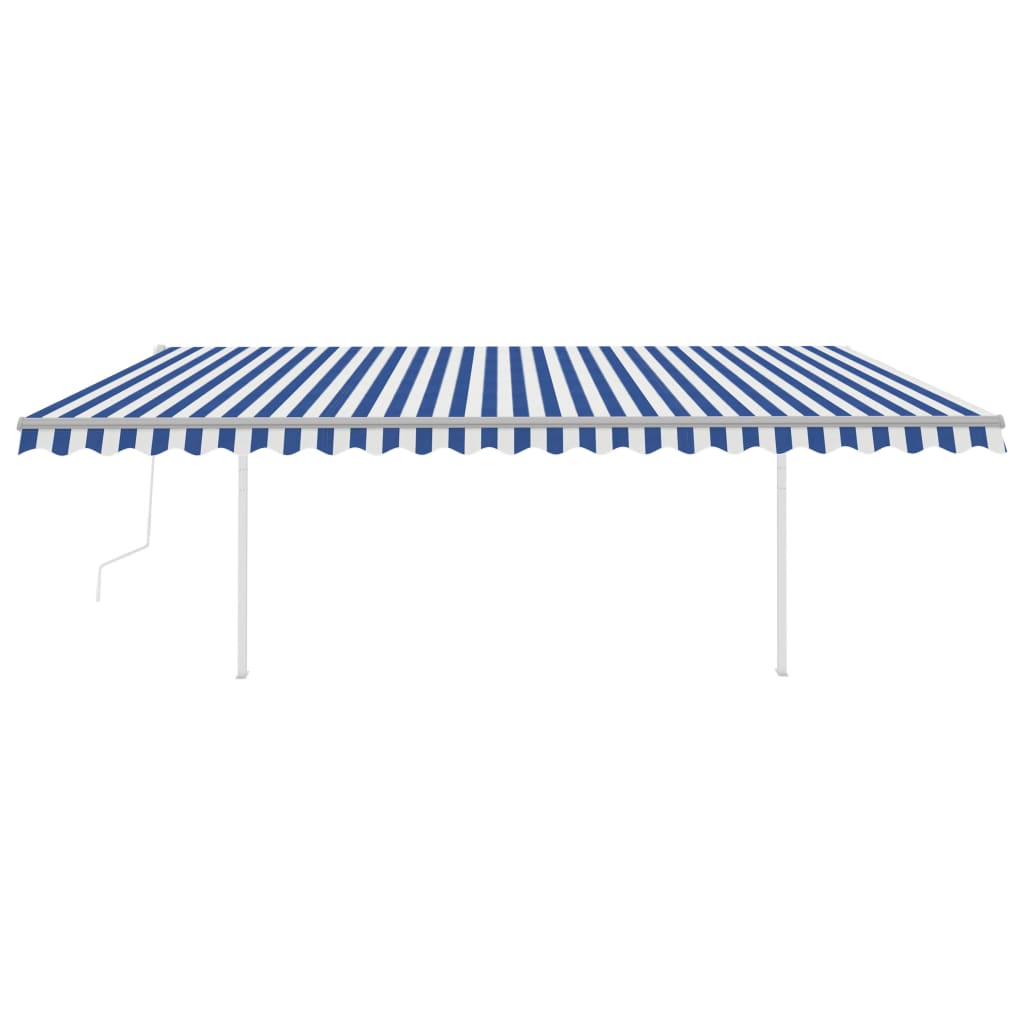 vidaXL Copertină retractabilă automat, cu stâlpi, albastru&alb, 5x3 m vidaXL Copertină retractabilă automat, cu stâlpi, albastru&alb, 5x3 m