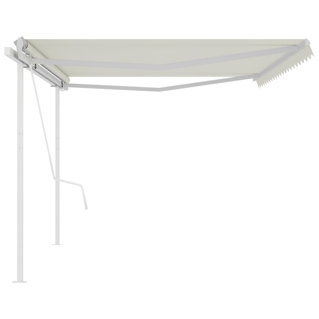 vidaXL Copertină retractabilă automat, cu stâlpi, crem, 5x3 m