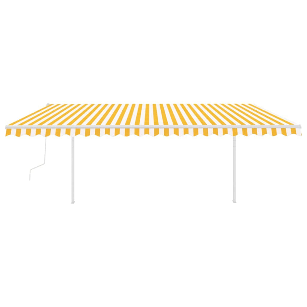vidaXL Copertină retractabilă automat, cu stâlpi, galben&alb, 5x3 m
