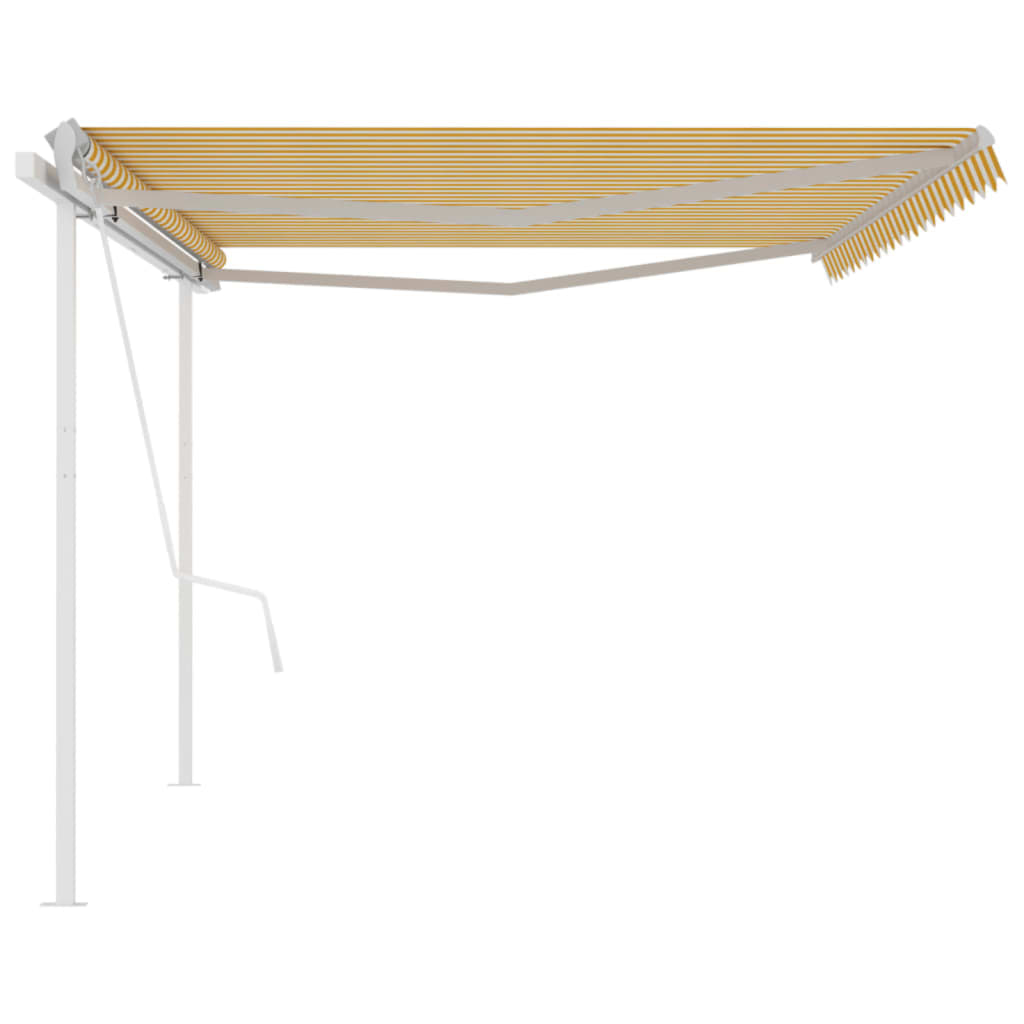 vidaXL Copertină retractabilă automat, cu stâlpi, galben&alb, 5x3 m