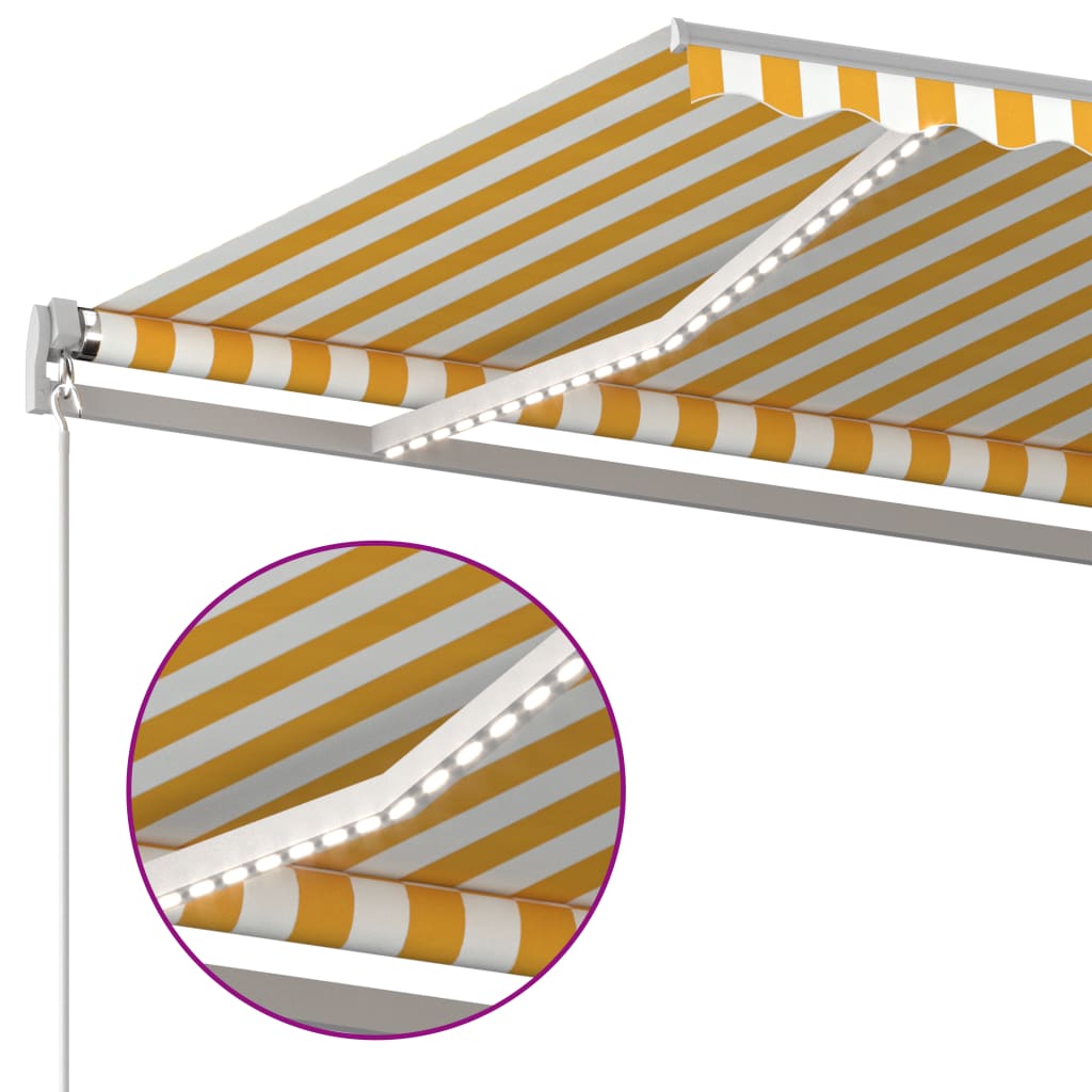 vidaXL Copertină automată cu senzor vânt & LED, galben&alb, 5x3 m vidaXL Copertină automată cu senzor vânt & LED, galben&alb, 5x3 m
