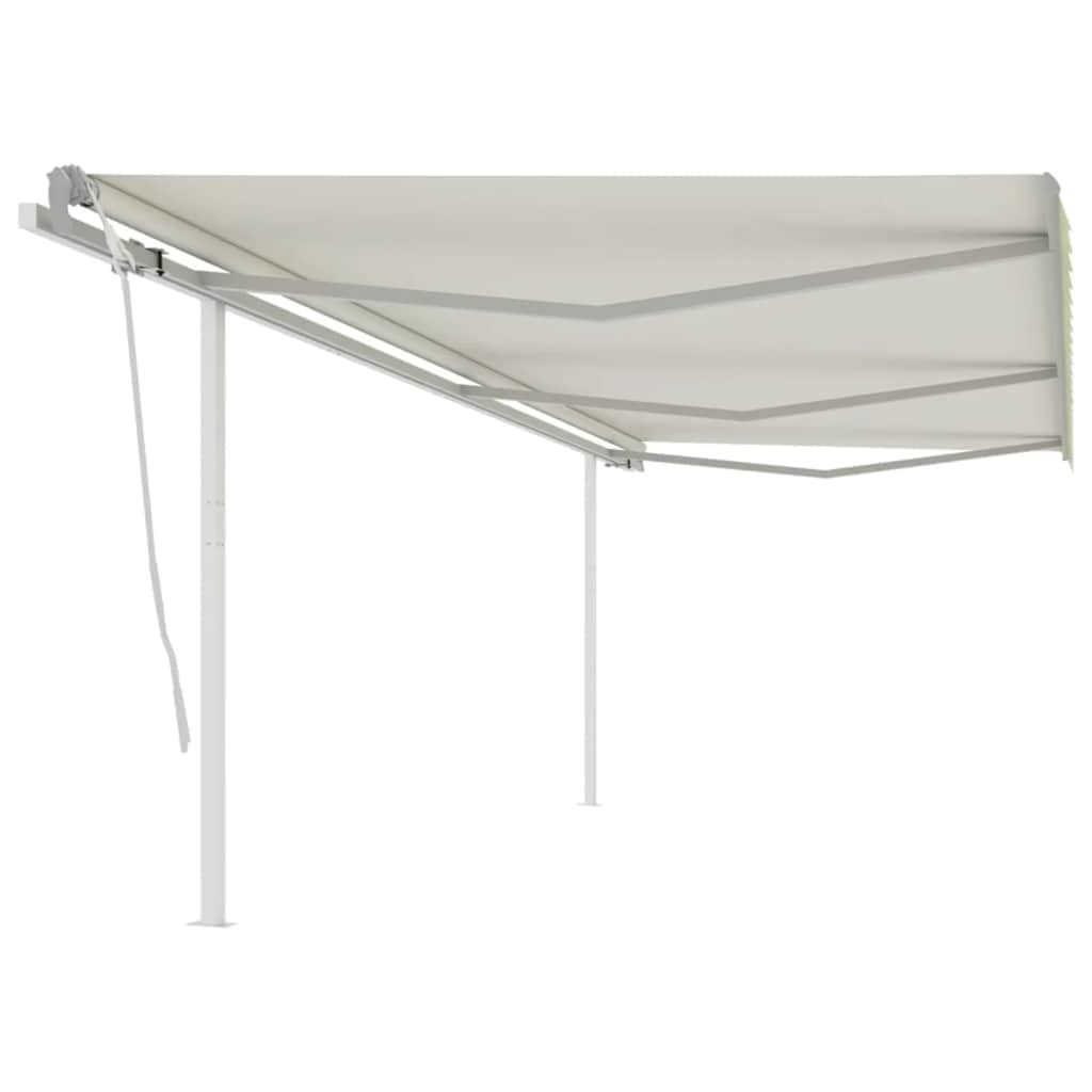 vidaXL Copertină retractabilă manual cu stâlpi, crem, 6x3 m vidaXL Copertină retractabilă manual cu stâlpi, crem, 6x3 m