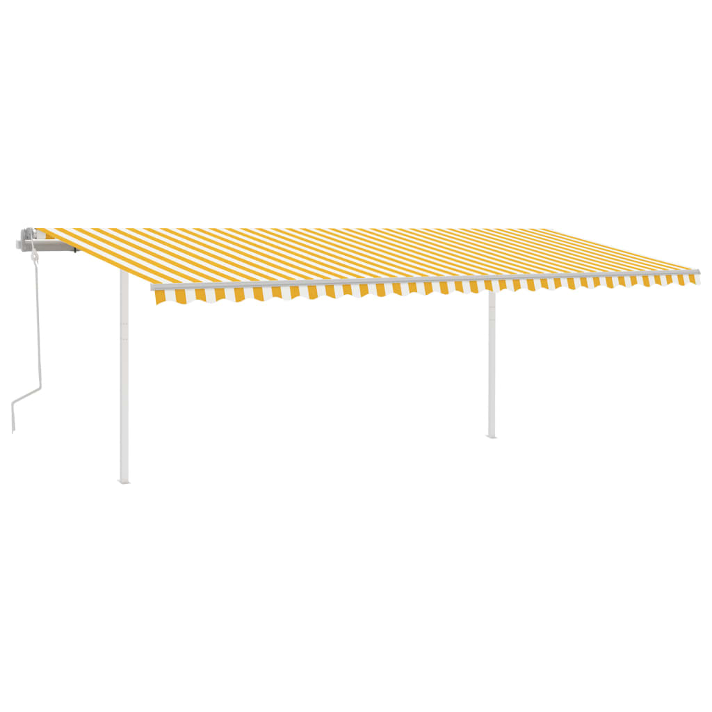 vidaXL Copertină retractabilă manual cu stâlpi, galben și alb, 6x3 m vidaXL Copertină retractabilă manual cu stâlpi, galben și alb, 6x3 m