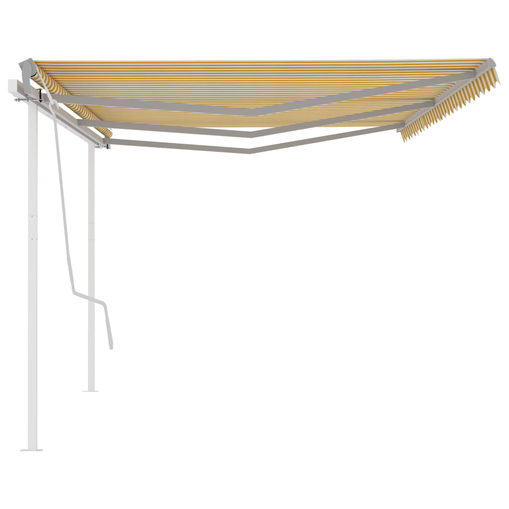 vidaXL Copertină retractabilă manual cu stâlpi, galben și alb, 6x3 m vidaXL Copertină retractabilă manual cu stâlpi, galben și alb, 6x3 m