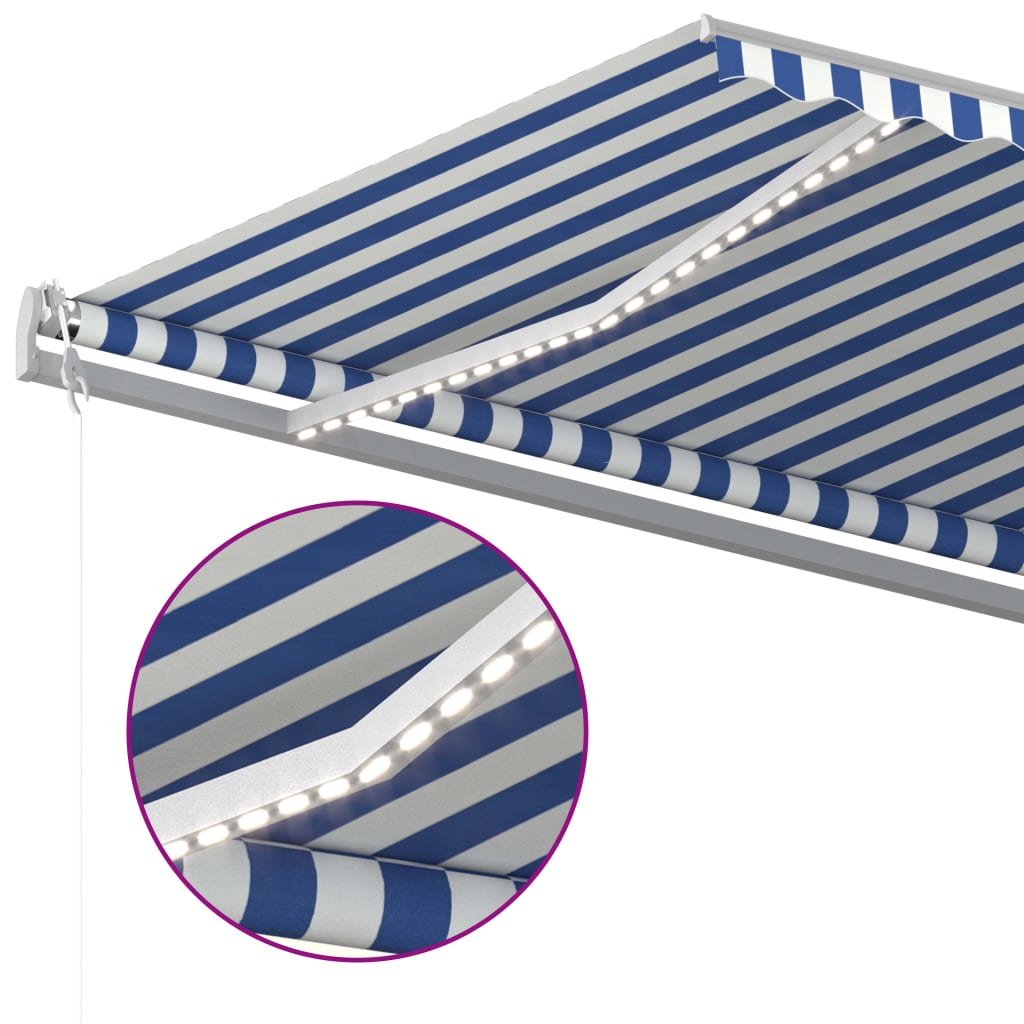 vidaXL Copertină retractabilă manual cu LED, albastru/alb, 6x3 m vidaXL Copertină retractabilă manual cu LED, albastru/alb, 6x3 m