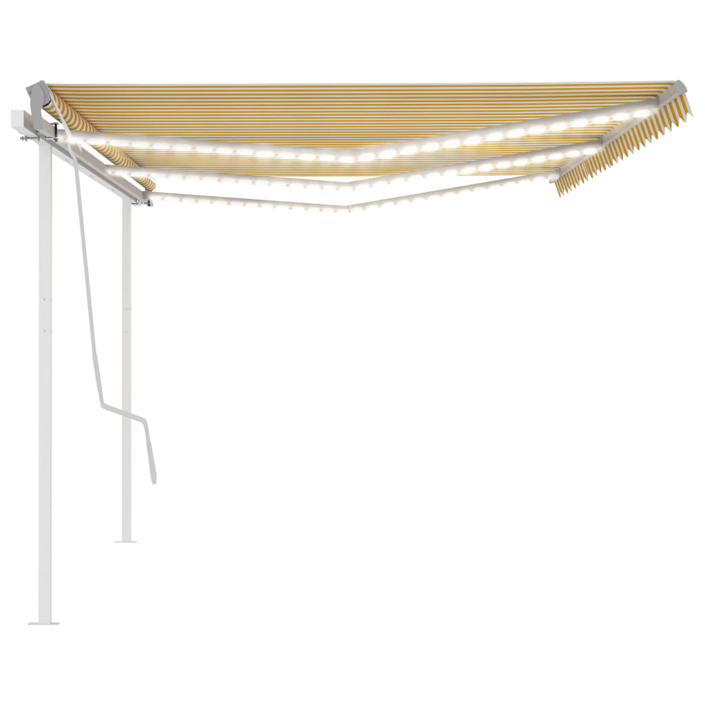 vidaXL Copertină retractabilă manual cu LED, galben&alb, 6x3 m vidaXL Copertină retractabilă manual cu LED, galben&alb, 6x3 m