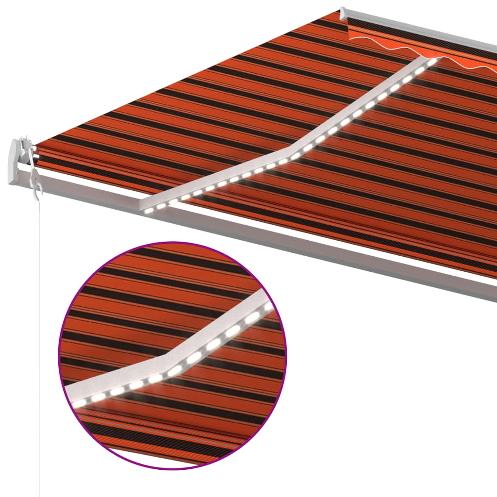 vidaXL Copertină retractabilă manual cu LED, portocaliu/maro, 6x3 m
