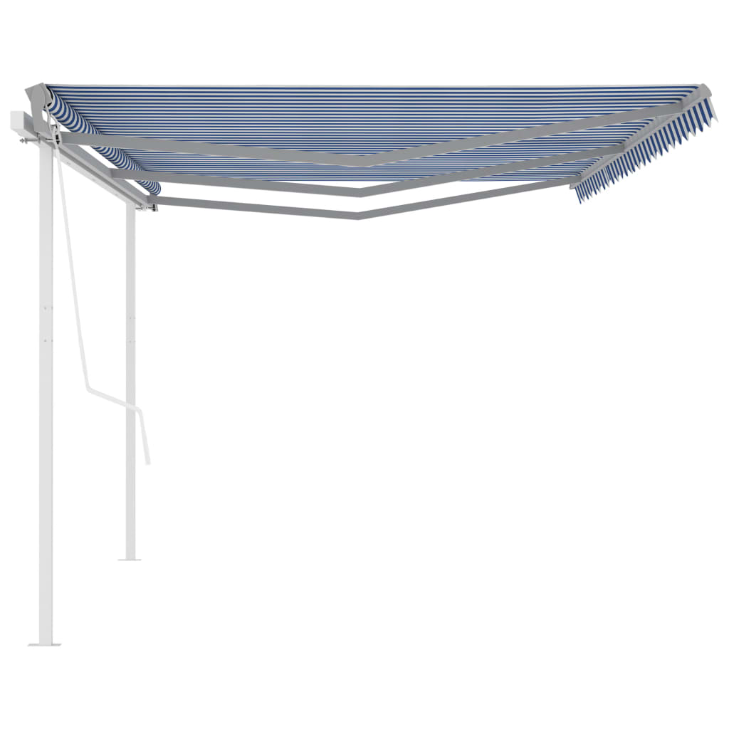 vidaXL Copertină retractabilă automat, cu stâlpi, albastru&alb, 6x3 m vidaXL Copertină retractabilă automat, cu stâlpi, albastru&alb, 6x3 m