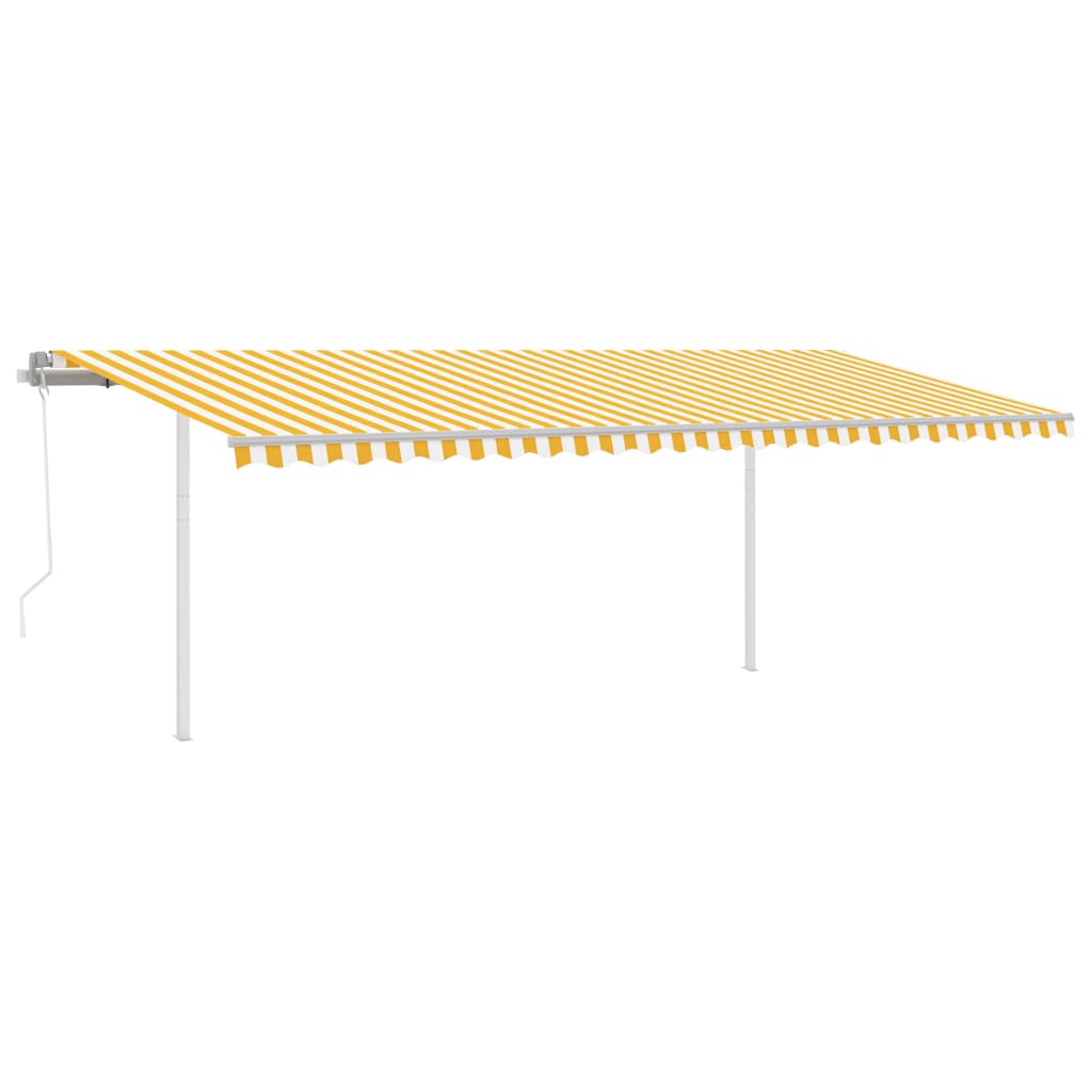vidaXL Copertină retractabilă automat, cu stâlpi, galben&alb, 6x3 m vidaXL Copertină retractabilă automat, cu stâlpi, galben&alb, 6x3 m